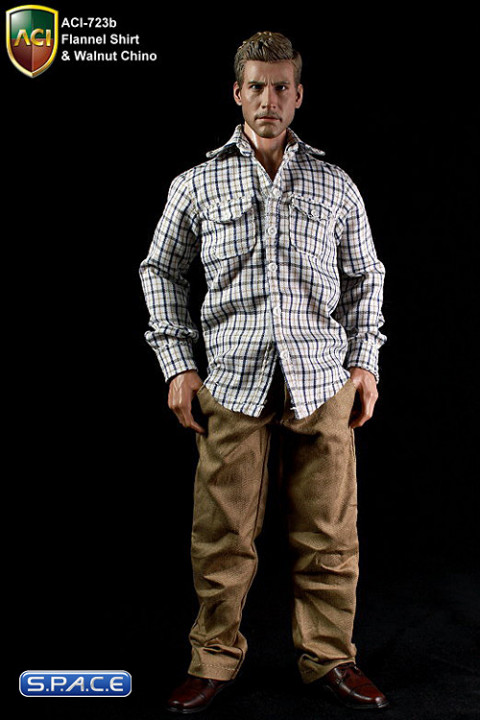 1/6 Scale Blue Flannel Shirt & Walnut Chino Set