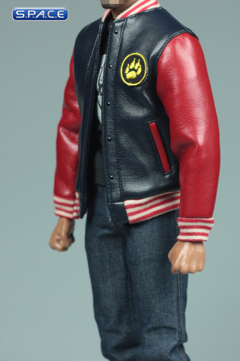 1/6 Scale black and red Leather Jacket and Jeans Set