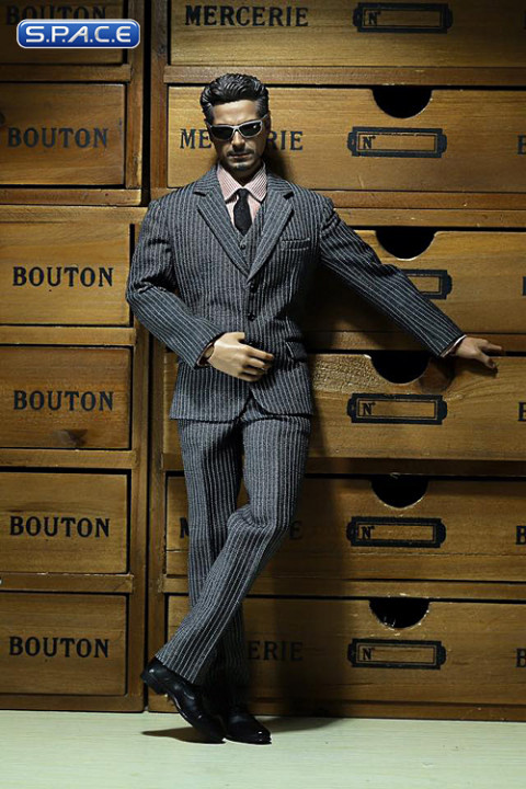 1/6 Scale Mens striped Suit Set (light grey)