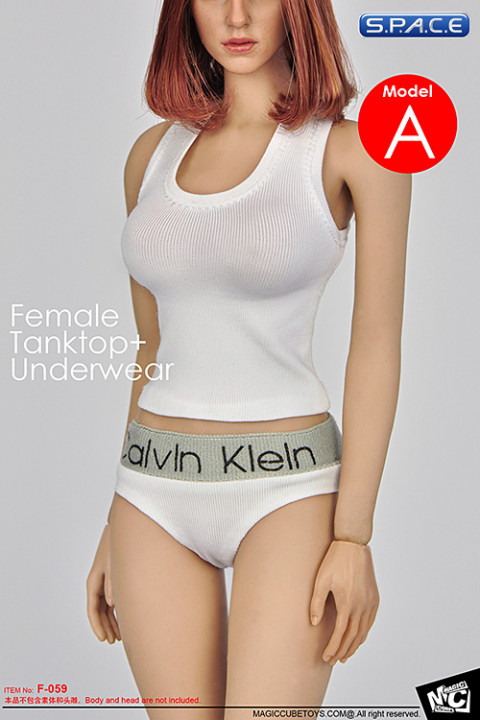 1/6 Scale Female white Tanktop and Underwear Set