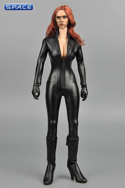 1/6 Scale Black Female Leather Jumpsuit