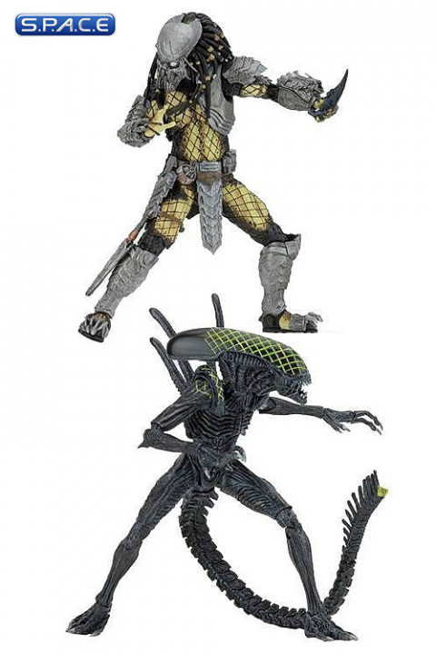 Battle Damaged Celtic Predator vs. Battle Damaged Grid Alien 2-Pack (Alien vs. Predator)