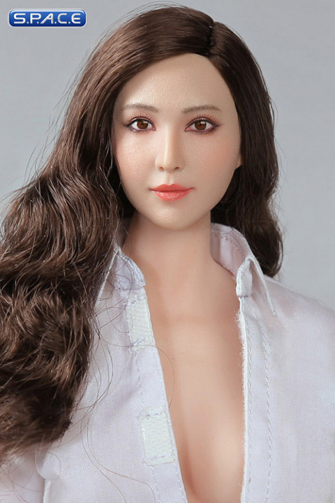 1/6 Scale Asian Female Head Sculpt (curly brunette hair)