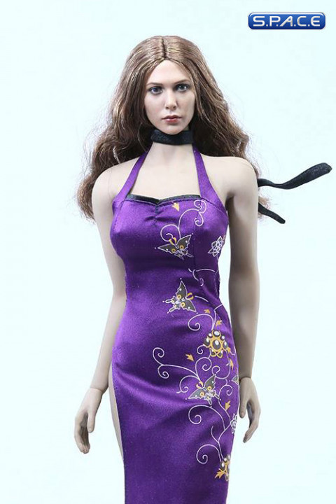 1/6 Scale purple patterned Cheongsam Dress Set