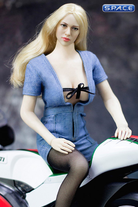 1/6 Scale sexy denim Jumpsuit light blue