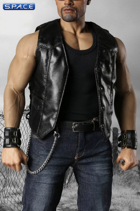 1/6 Scale Male Leather Sleeveless Moto Jacket Set