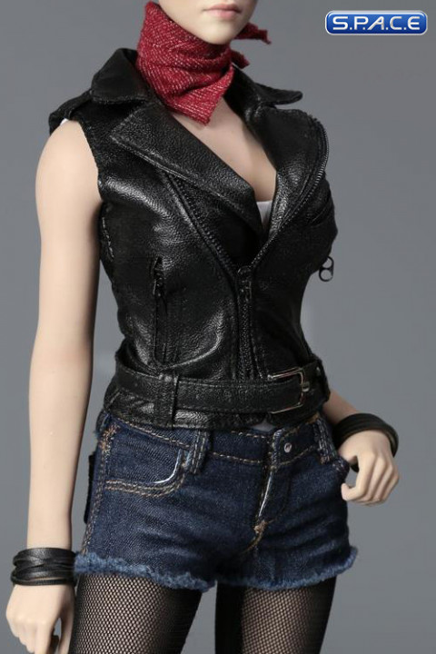 1/6 Scale Female Leather Sleeveless Moto Jacket Set