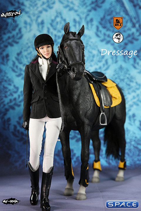 1/6 Scale black Horse and Dressage Outfit Set