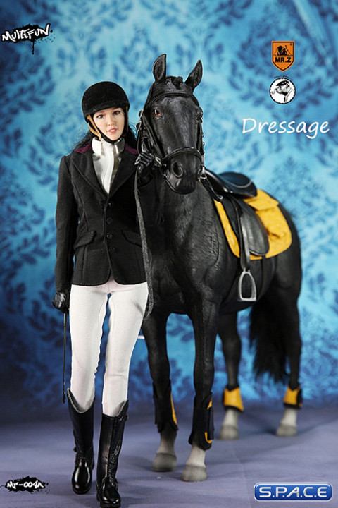 1/6 Scale black Horse and Dressage Outfit Set