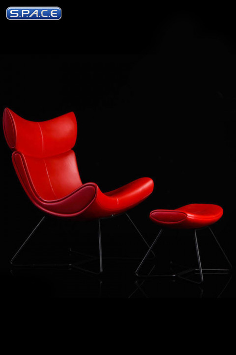 1/6 Scale red Designer Chair with Ottoman