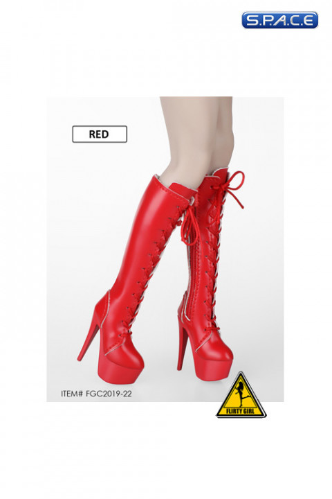 1/6 Scale Female Heeled Lace-up Boots (red)