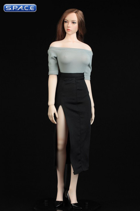 1/6 Scale shoulder-free body with pencil skirt (grey/black)