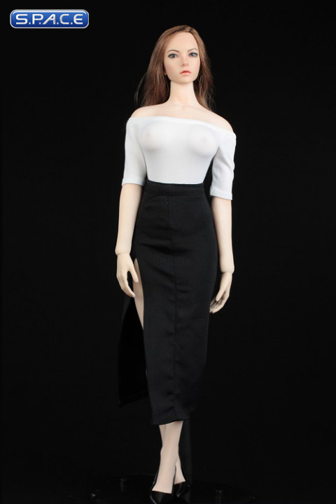 1/6 Scale shoulder-free body with pencil skirt (white/black)