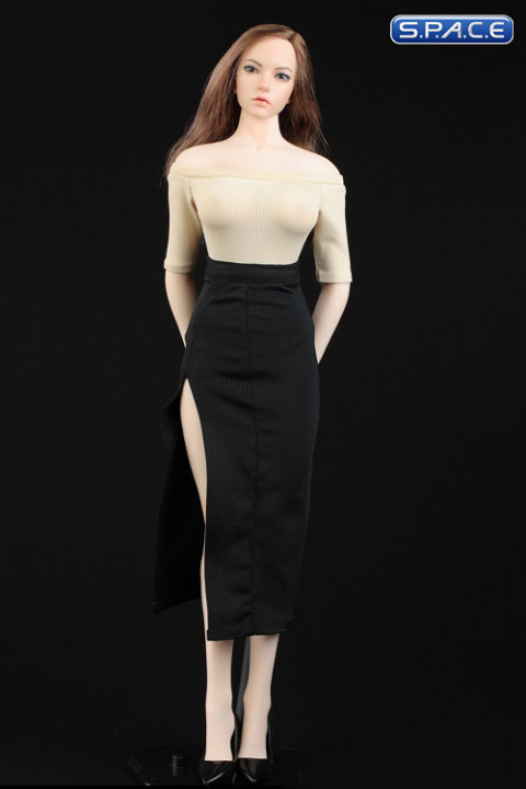 1/6 Scale shoulder-free body with pencil skirt (beige/black)