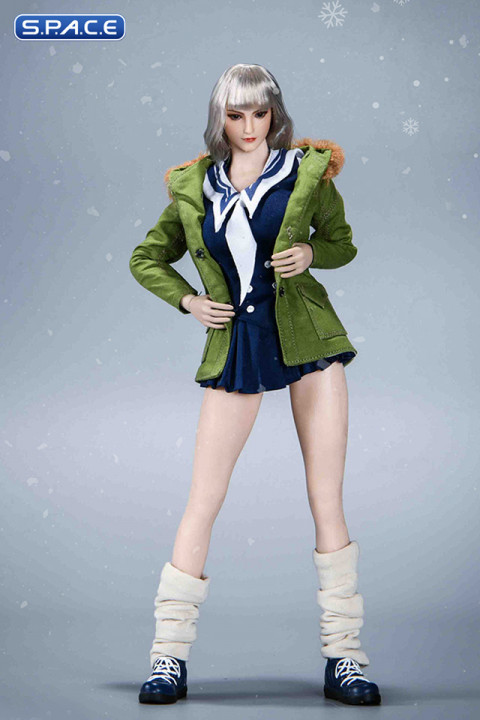 1/6 Scale Winter School Girl Character Set with green Coat
