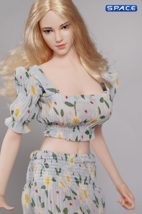 1/6 Scale crushed bubble sleeves Top & loose Skirt (light blue)