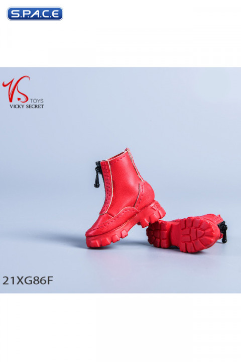 1/6 Scale Womens Platform Sole Ankle Boots (red)