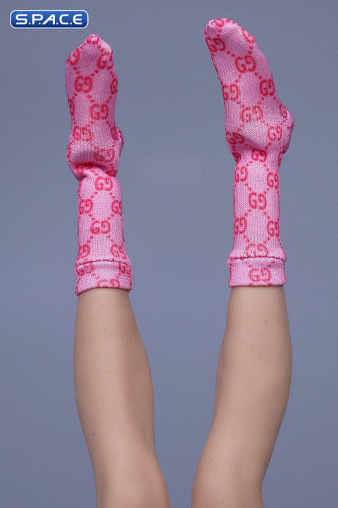 1/6 Scale unisex fashion printed Socks (patterned pink)