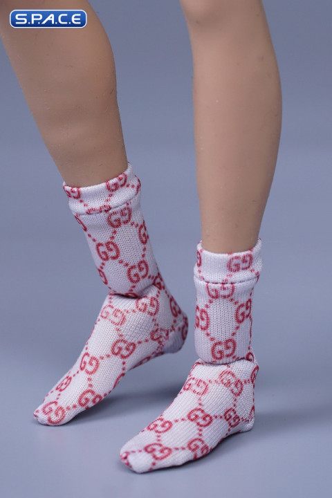 1/6 Scale unisex fashion printed Socks (patterned lilac)
