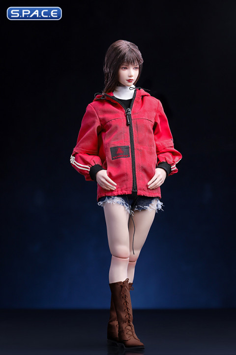 1/6 Scale female Fashion Jacket & Denim Shorts Set (red)