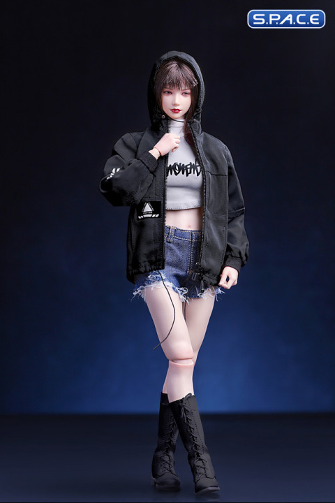 1/6 Scale female Fashion Jacket & Denim Shorts Set (black)