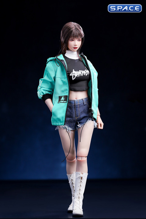 1/6 Scale female Fashion Jacket & Denim Shorts Set (blue)