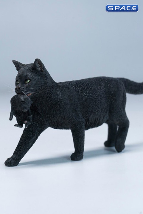 Domestic Cat with Kitten Statue (black)