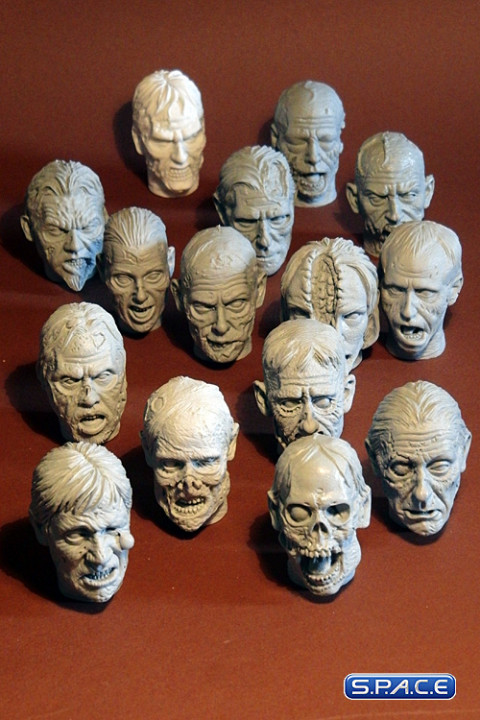 Bundle of 15: 1/6 Scale Zombie Heads (unpainted)