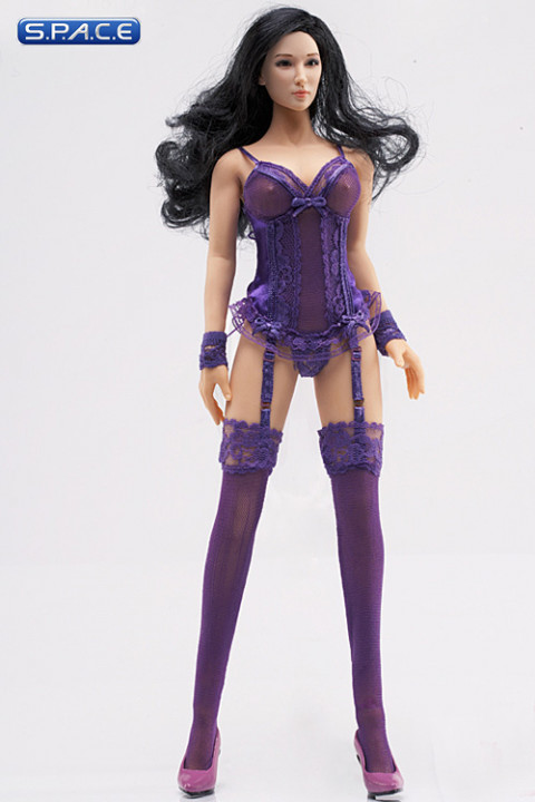 1/6 Scale Lace Corset with Garter Stockings (Violet)