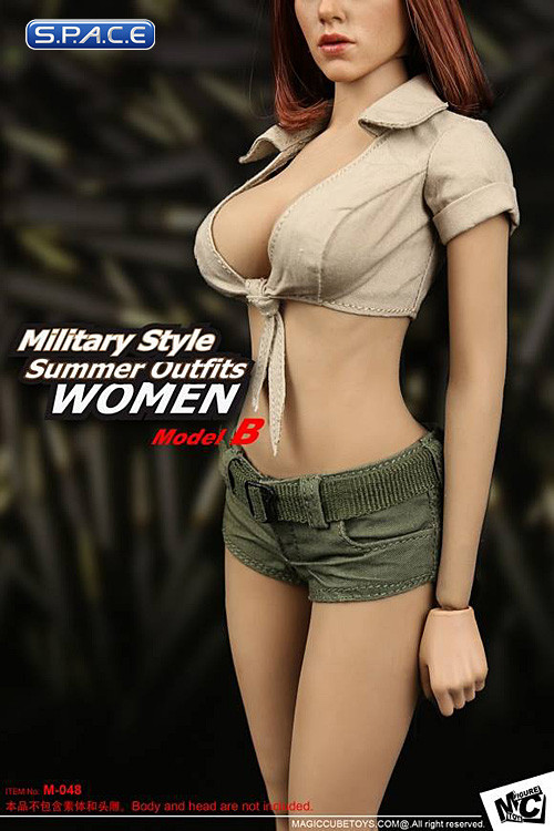 1/6 Scale Womens Military Style Summer Outfit Set beige
