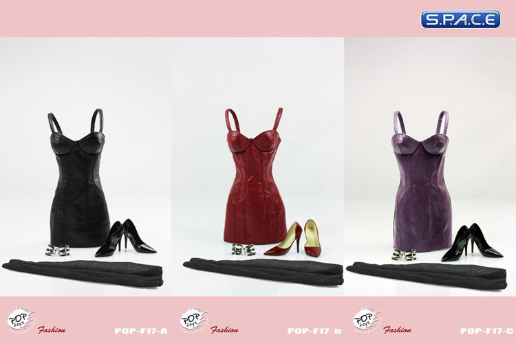 1/6 Scale Haute Couture Ladies Sexy Leather Skirt Dress Set C (purple)