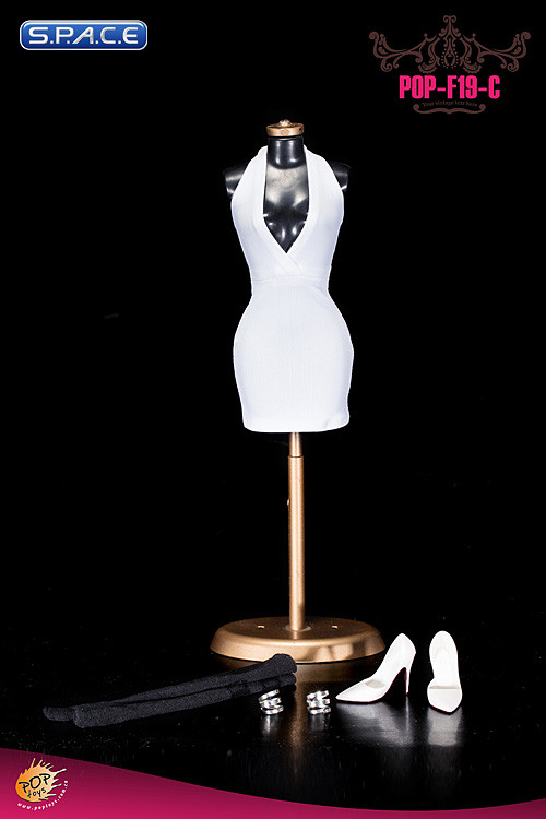 1/6 Scale Ladies white low-cut Halter Dress Set