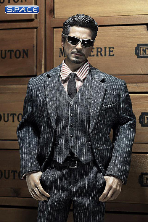 1/6 Scale Mens striped Suit Set (light grey)