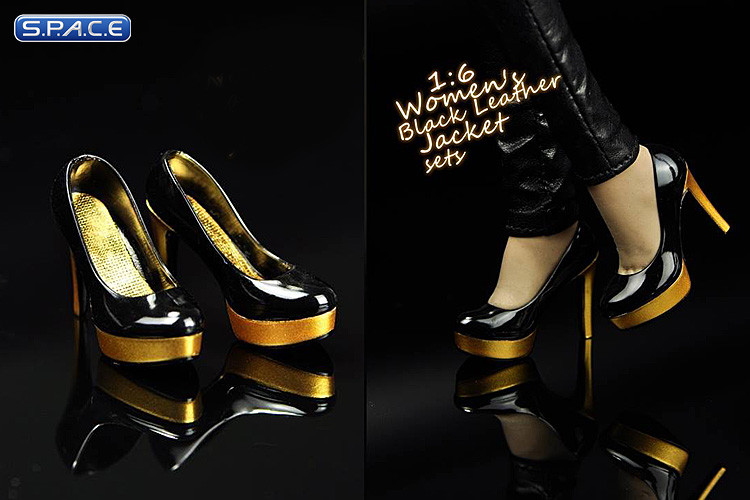 1/6 Scale Womens black Leather Jacket Set