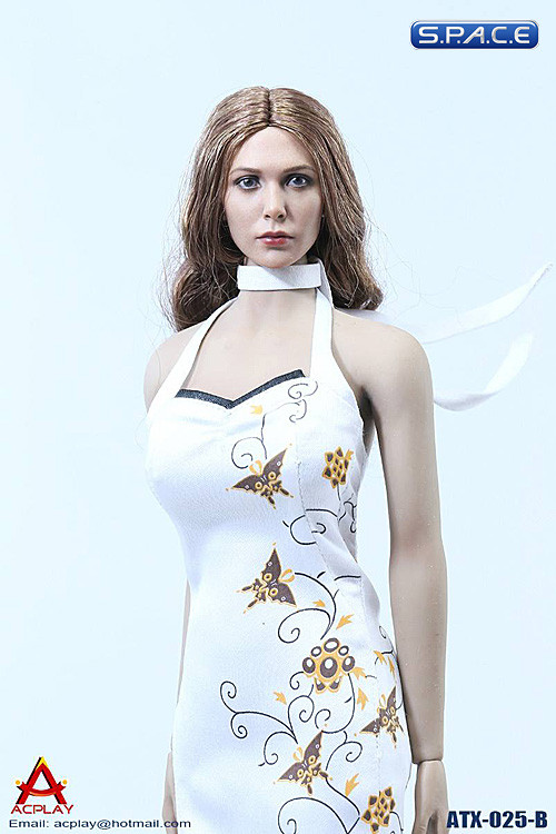1/6 Scale white patterned Cheongsam Dress Set