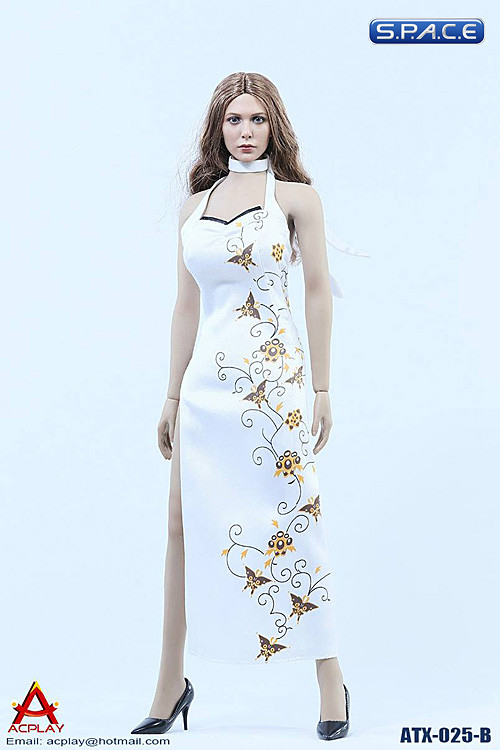 1/6 Scale white patterned Cheongsam Dress Set