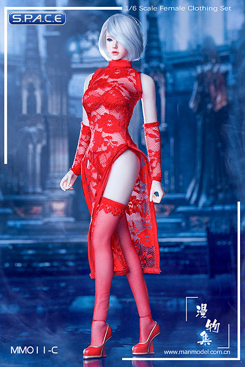 1/6 Scale Miss 2Bs Lace Cheongsam Set red