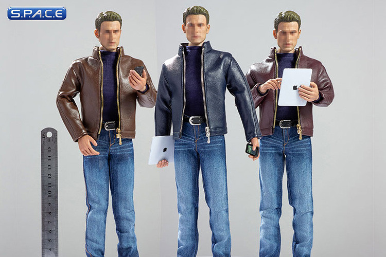 1/6 Scale Steves blue Casual Leather Jacket Outfit
