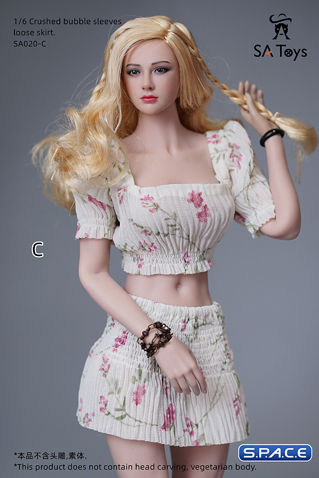 1/6 Scale crushed bubble sleeves Top & loose Skirt (rice white)