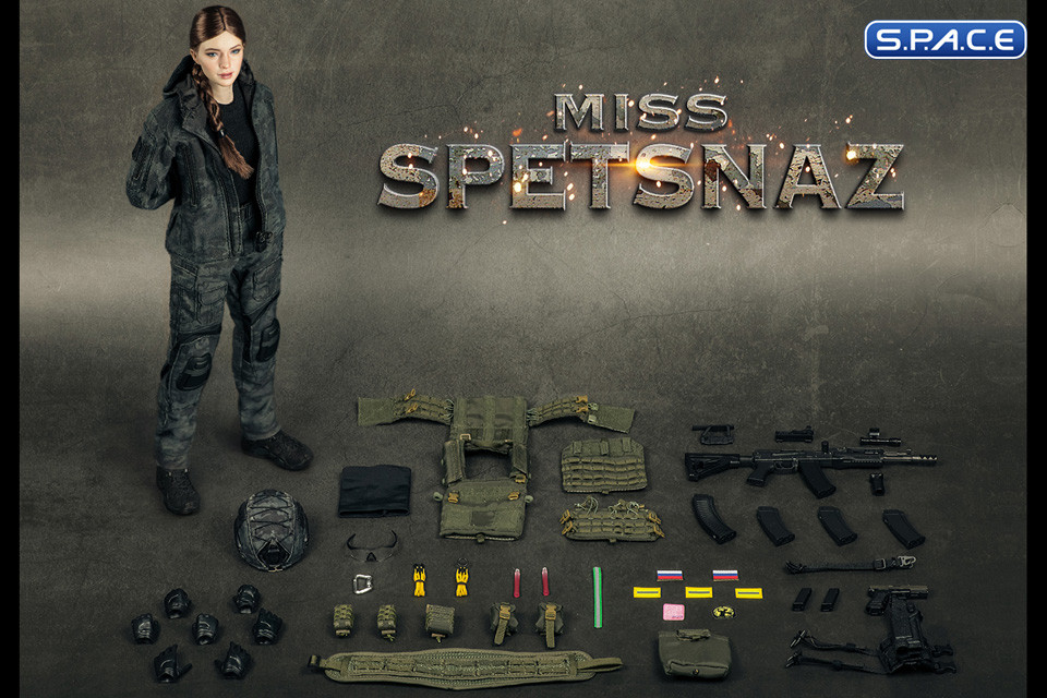 1/6 Scale Miss Spetsnaz with green Vest - MCB Camouflage Russian Combat Women Soldier