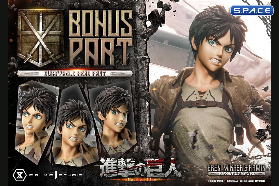 1/4 Scale Eren, Mikasa & Armin Deluxe Ultimate Premium Masterline Statue - Bonus Version (Attack on Titan)