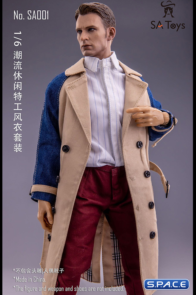 1/6 Scale male Trench Coat Set (beige with Jeans sleeve)
