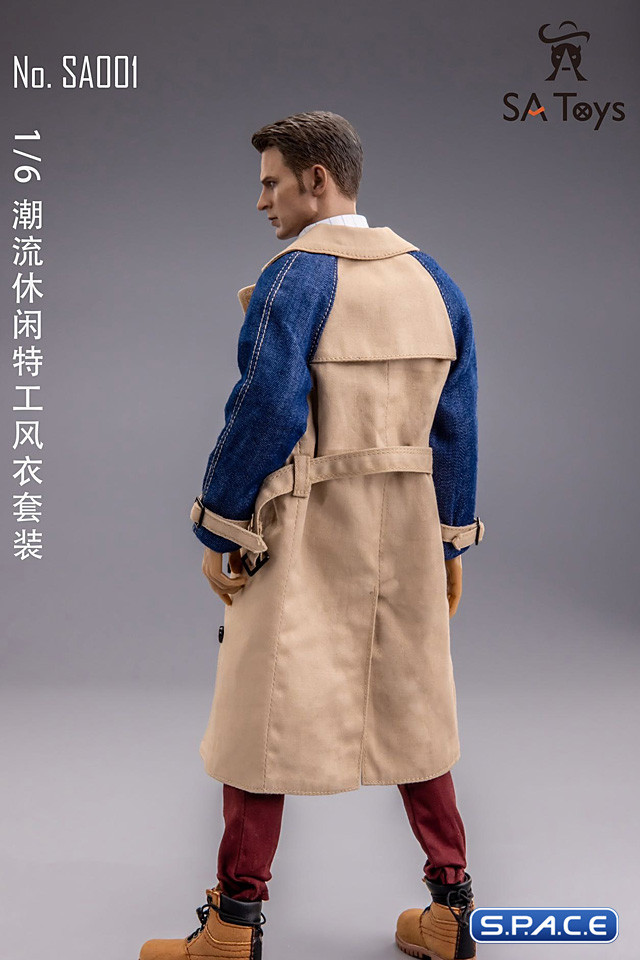 1/6 Scale male Trench Coat Set (beige with Jeans sleeve)