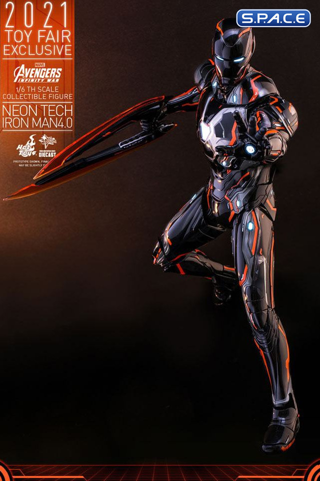 Hot Toys Figura Neon Tech Iron Man 4.0 1:6 In Pressofusione: Edizione Limitata Con Luci LED, 32 Cm, Collezionismo