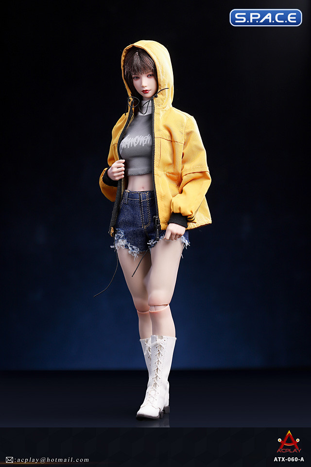 1/6 Scale female Fashion Jacket & Denim Shorts Set (yellow)