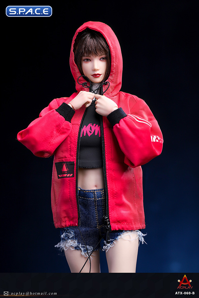 1/6 Scale female Fashion Jacket & Denim Shorts Set (red)