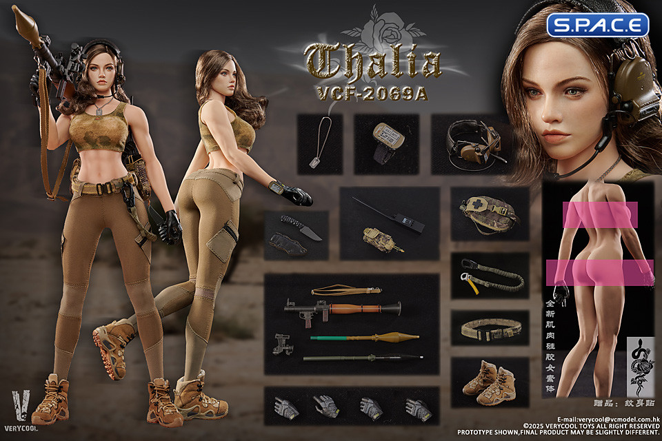1/6 Scale Desert Female Soldier Thalia - brown hair Version