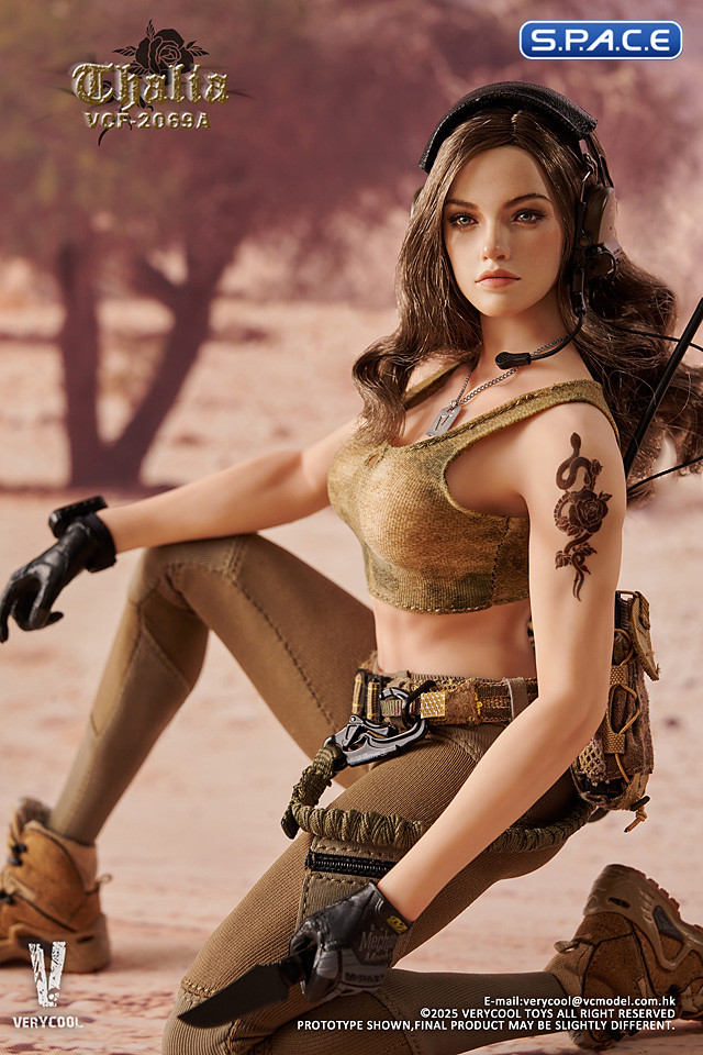 1/6 Scale Desert Female Soldier Thalia - brown hair Version