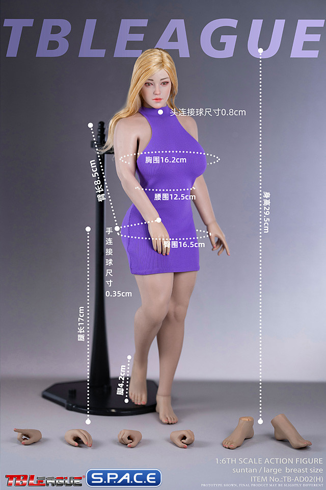 1/6 Scale curvy Seamless female Body AD02H with head sculpt (suntan)