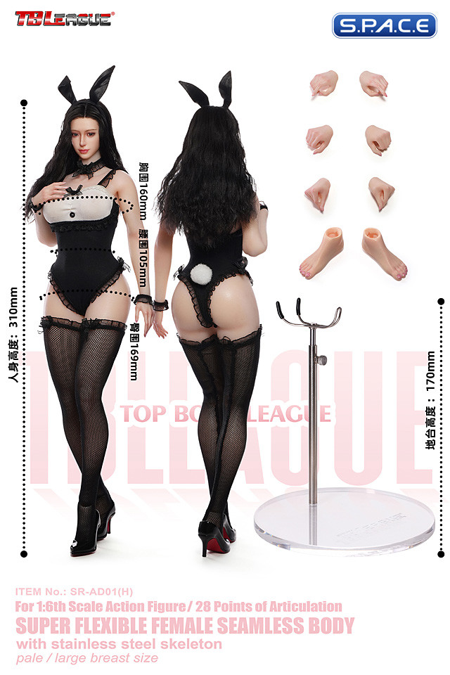 1/6 Scale Seamless Female Body with head sculpt SR-AD01H - black Bunny Version (large breast/pale)